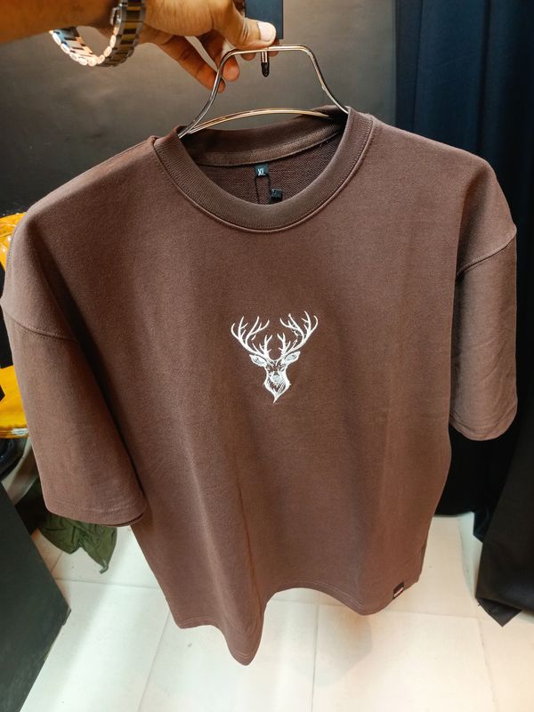 White Deer //unisex // Coffee colour Oversized t-shirt - Image 2