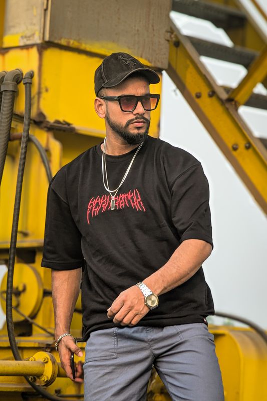 Blood-Red Embroidered Artwork// unisex// BLACK Oversized tee - Image 6