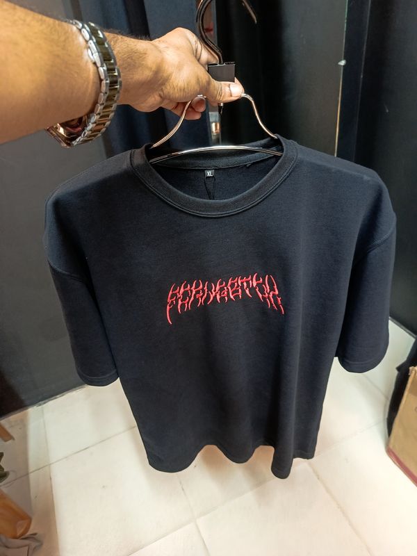 Blood-Red Embroidered Artwork// unisex// BLACK Oversized tee - Image 1