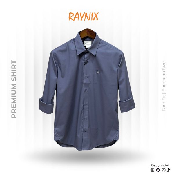 Gucci Men’s Slim Fit Spandex Cotton Stretch Shirt – Charcoal Grey with Tonal Logo