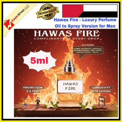 Hawas Fire - Luxury Perfume Oil to Spray Version Premium for Men 5ml or 10ml– Strong, Long Lasting, Arabic Fragrance – Ideal for Office, Date & Special Occasions_img_0