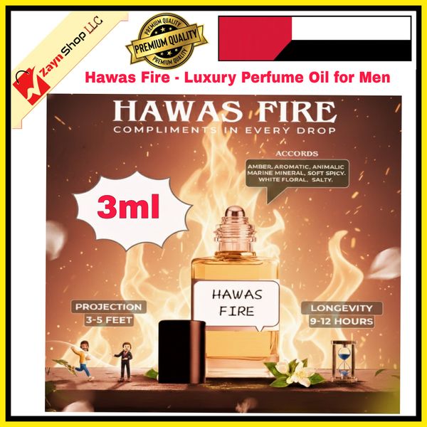 Hawas Fire attar - Luxury Perfume Oil attar Premium for Men 3ml or 6ml– Strong, Long Lasting, Arabic Fragrance – Ideal for Office, Date & Special Occasions