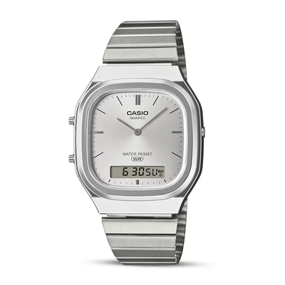 CASIO VINTAGE RETRO-MODERN DUAL TIME SILVER DIAL WATCH | AQ-240E-7A_img_0
