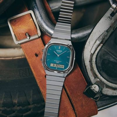 CASIO VINTAGE DUAL TIMER TEAL BLUE DIAL WATCH | AQ-240E-3ADF_img_2