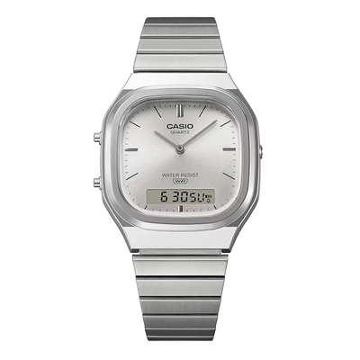CASIO VINTAGE RETRO-MODERN DUAL TIME SILVER DIAL WATCH | AQ-240E-7A_img_4
