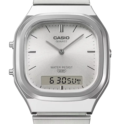 CASIO VINTAGE RETRO-MODERN DUAL TIME SILVER DIAL WATCH | AQ-240E-7A_img_2