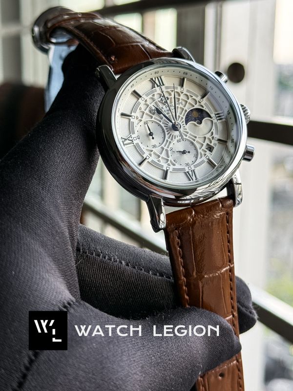 PATEK SPIDER CHRONOGRAPH BROWN BELT WHITE DIAL