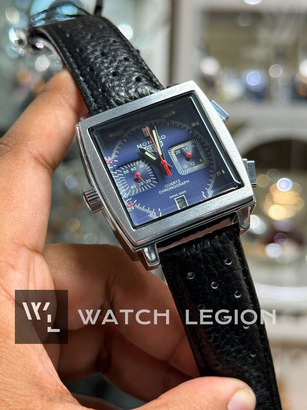 TAG HEUER MONACO CHRONOGRAPH BLACK LEATHER BLUE DIAL