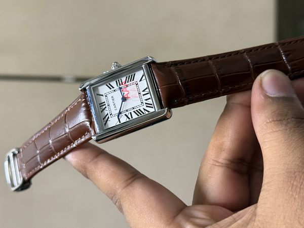 CARTIER TANK LEATHER BELT BROWN DIAL