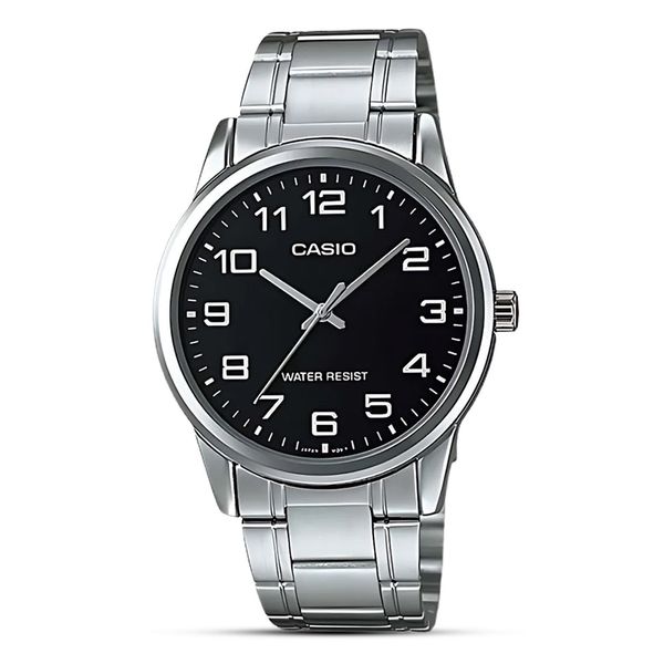 CASIO BLACK DIAL STAINLESS STEEL STANDARD WATCH MTP-VOOlD-1BUDF
