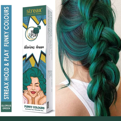 100 gmStreax Professional Hold and Play Funky Hair Colour (Glorious Green) 100 gm_img_0