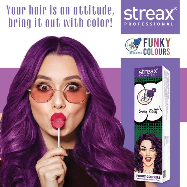 Streax Professional Hold and Play Funky Hair Colour - Crazy Violet