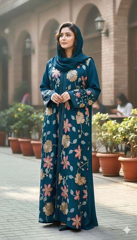 জাফরান ফুল এমব্রয়ডারি বোরকা