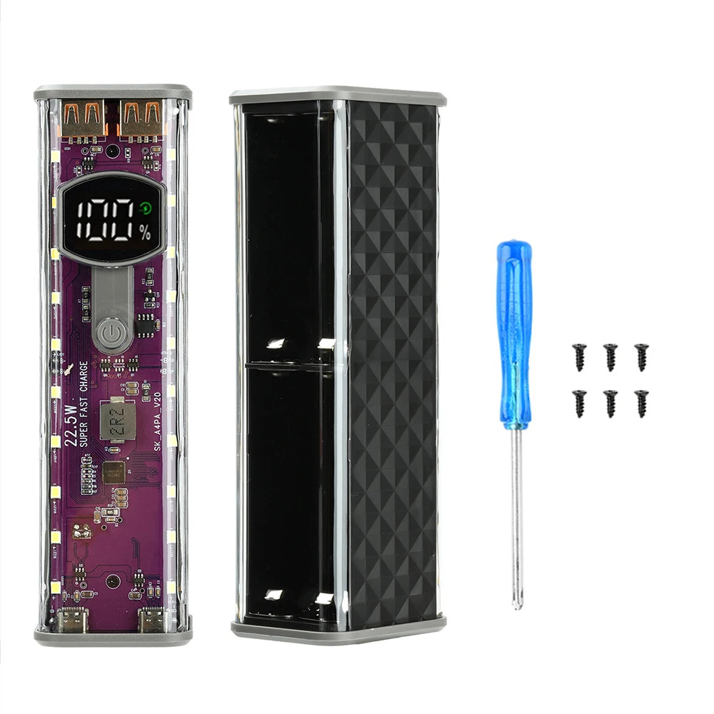 Fast Charging 8pcs 18650 Battery with LED Light Transparent Power Bank Case_img_5