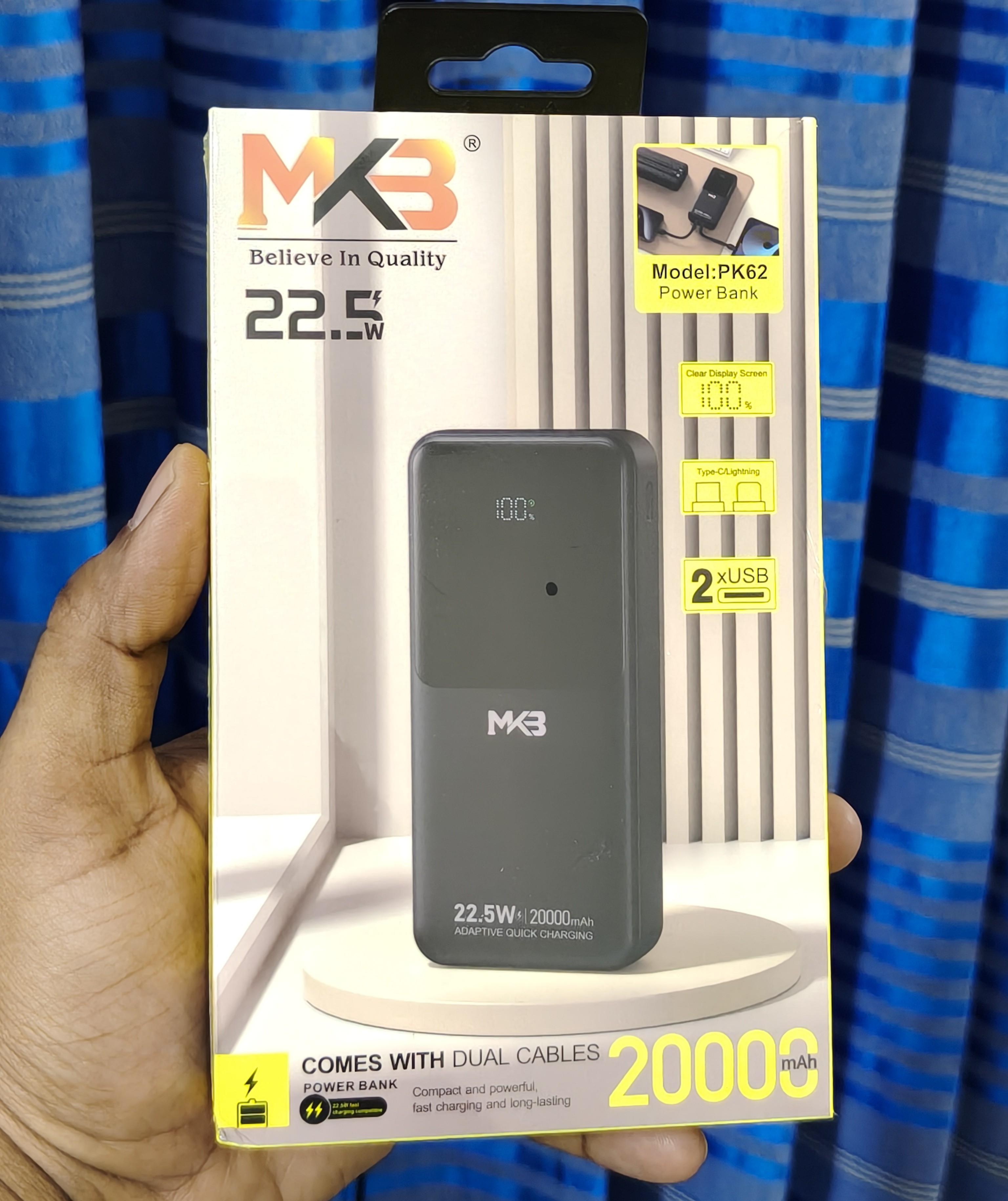 MKB PK62 20000mAh Fast Charging Power Bank With Two Built-in Cables