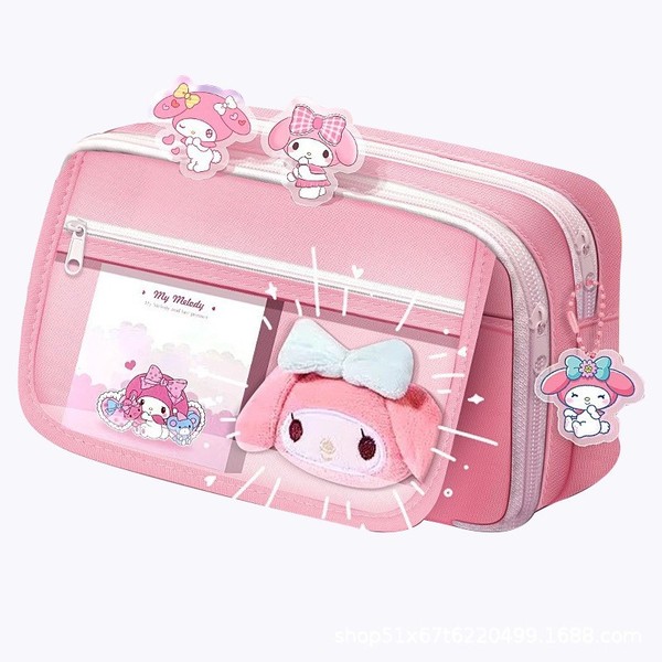 Pencil Case Large Capacity + doll + sticky note + highlighter + keychain + acrylic clip_img_2