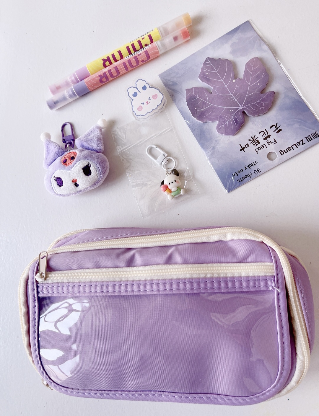 Pencil Case Large Capacity + doll + sticky note + highlighter + keychain + acrylic clip_img_3