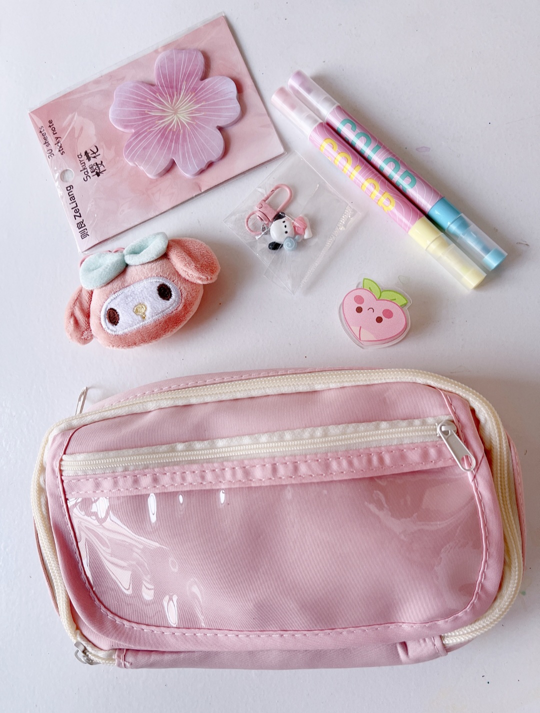 Pencil Case Large Capacity + doll + sticky note + highlighter + keychain + acrylic clip_img_4