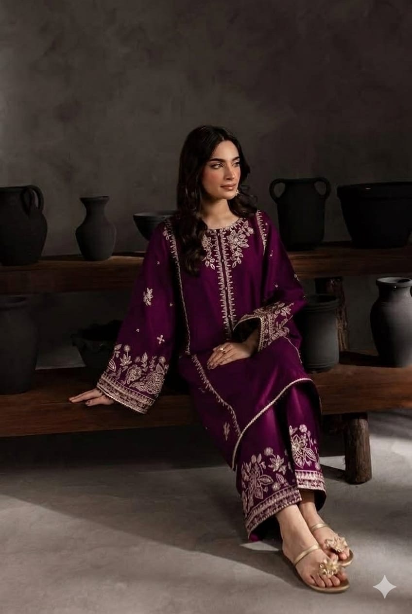 Alm ( Stitched Emb 2 Pcs) With Plazo - Image 6