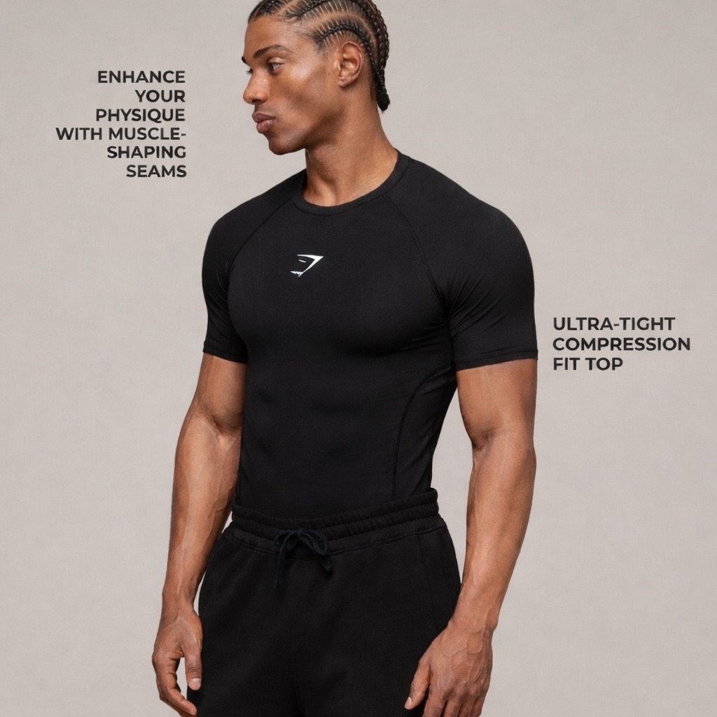 Gymshark Half Sleeve White logo Compression