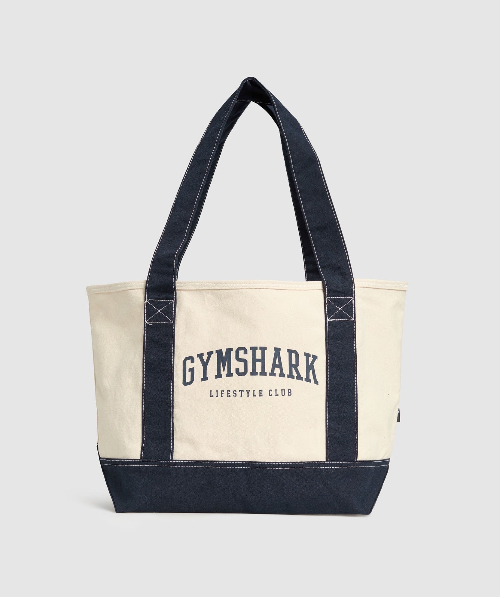 GYMSHARK COLLEGIATE OVERSIZED TOTE- Oat White/Heavy Blue.