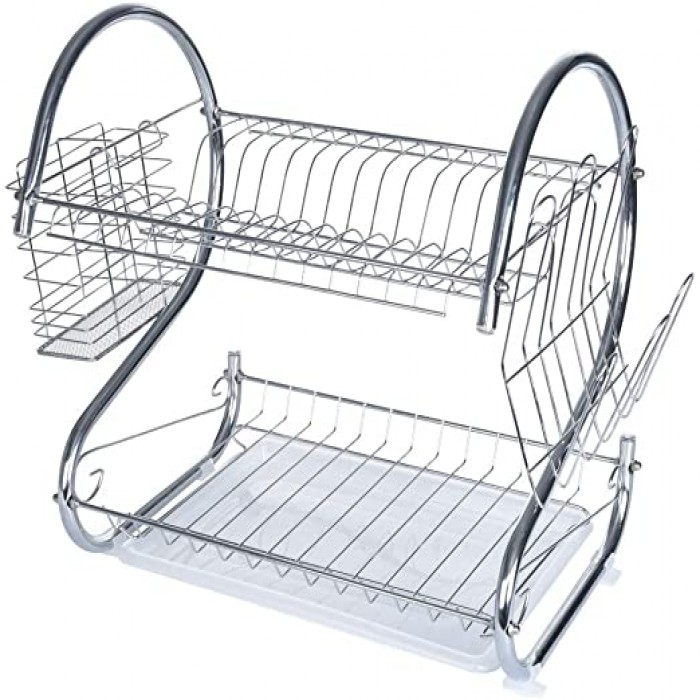 2 Layer Dish Drainer Rack Stainless Steel_img_2