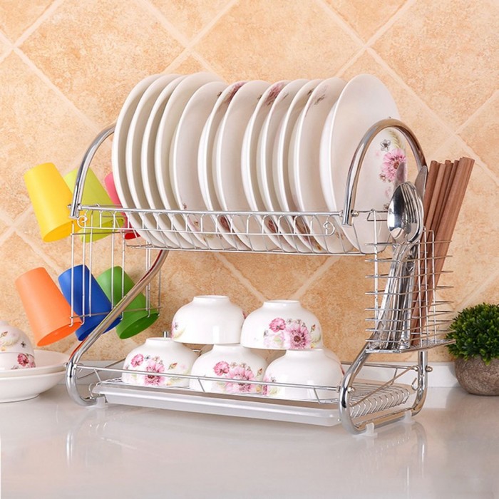 2 Layer Dish Drainer Rack Stainless Steel_img_0