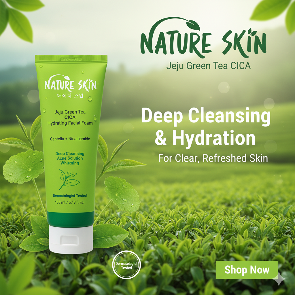 Nature Skin Jeju Green Tea CICA Hydrating Facial Foam 152 mL (South Korea)_img_0