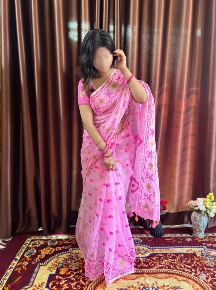 হাফসিল্কের ব্লকপ্রিন্ট শাড়ি