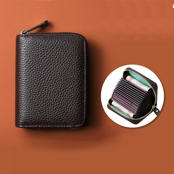 Premium RFID Genuine Leather Card Holder Wallet (Large Capacity Zipper Organizer)_img_2