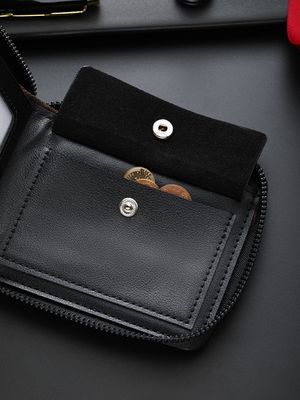 Men's Short Wallet Large Capacity Zipper Coin Purse Multi-Card Slot_img_2