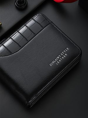 Men's Short Wallet Large Capacity Zipper Coin Purse Multi-Card Slot_img_4