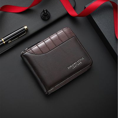 Men's Short Wallet Large Capacity Zipper Coin Purse Multi-Card Slot_img_5