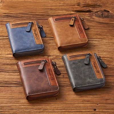 Cross-Border Men's Wallet, High-End, Short Style, Multi-Functional, Large Capacity, Zippered, Casual, Retro Coin Purse Wallet
