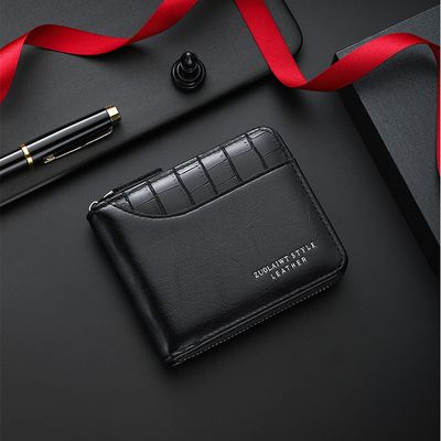 Men's Short Wallet Large Capacity Zipper Coin Purse Multi-Card Slot_img_7