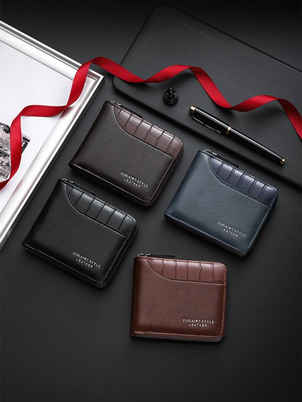 Men's Short Wallet Large Capacity Zipper Coin Purse Multi-Card Slot