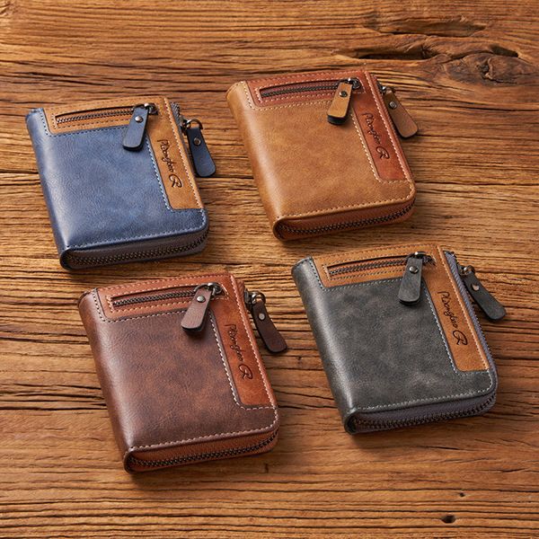 Cross-Border Men's Wallet, High-End, Short Style, Multi-Functional, Large Capacity, Zippered, Casual, Retro Coin Purse Wallet