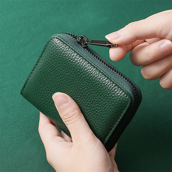 Premium RFID Genuine Leather Card Holder Wallet (Large Capacity Zipper Organizer)_img_3