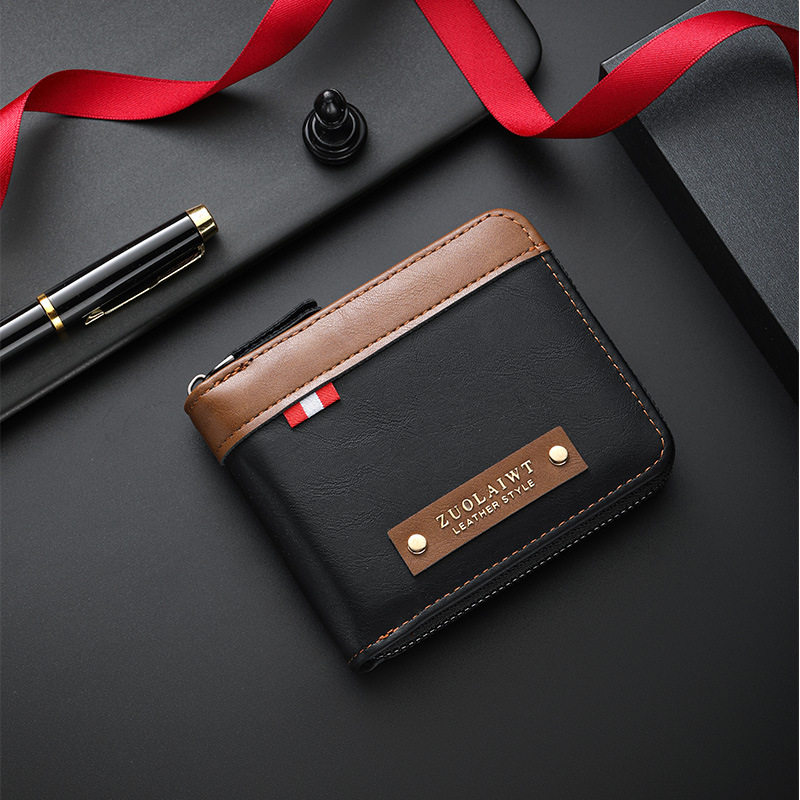 Men's Short Wallet with Leather and Hardware Decoration, Horizontal Style, Multiple Card Slots, Large Capacity_img_1