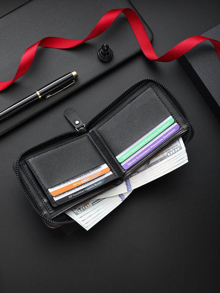 Men's Short Wallet with Leather and Hardware Decoration, Horizontal Style, Multiple Card Slots, Large Capacity_img_4