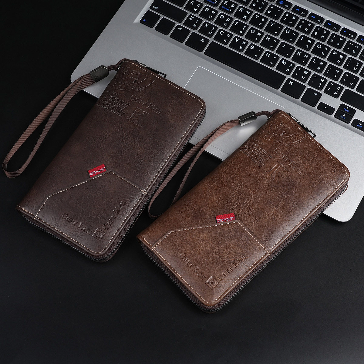 2024 men's retro letter embossed long wallet multi-function stitching mobile phone wallet large capacity wrist bag_img_3