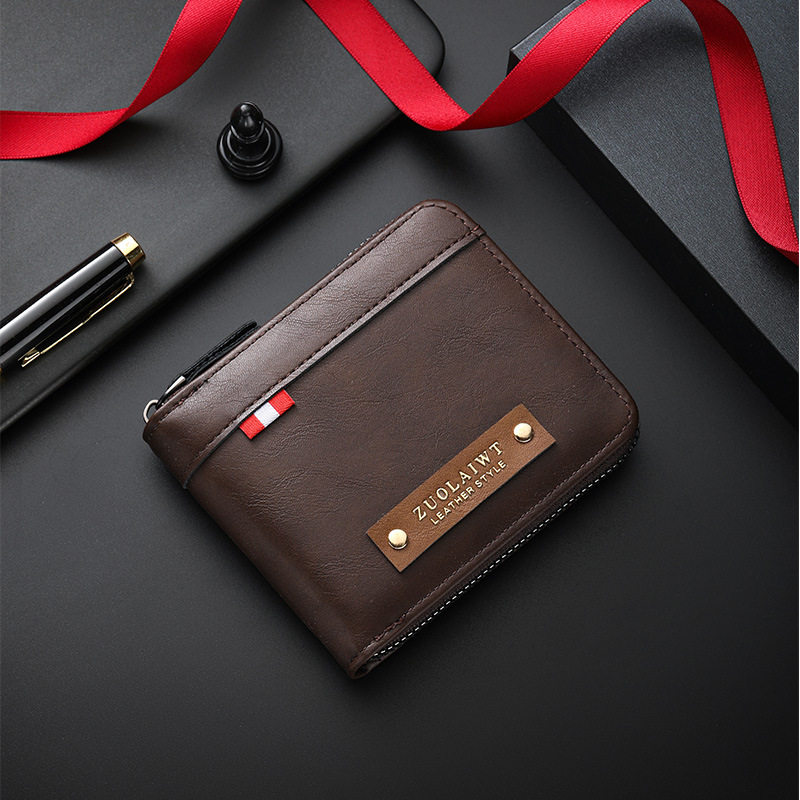 Men's Short Wallet with Leather and Hardware Decoration, Horizontal Style, Multiple Card Slots, Large Capacity_img_2