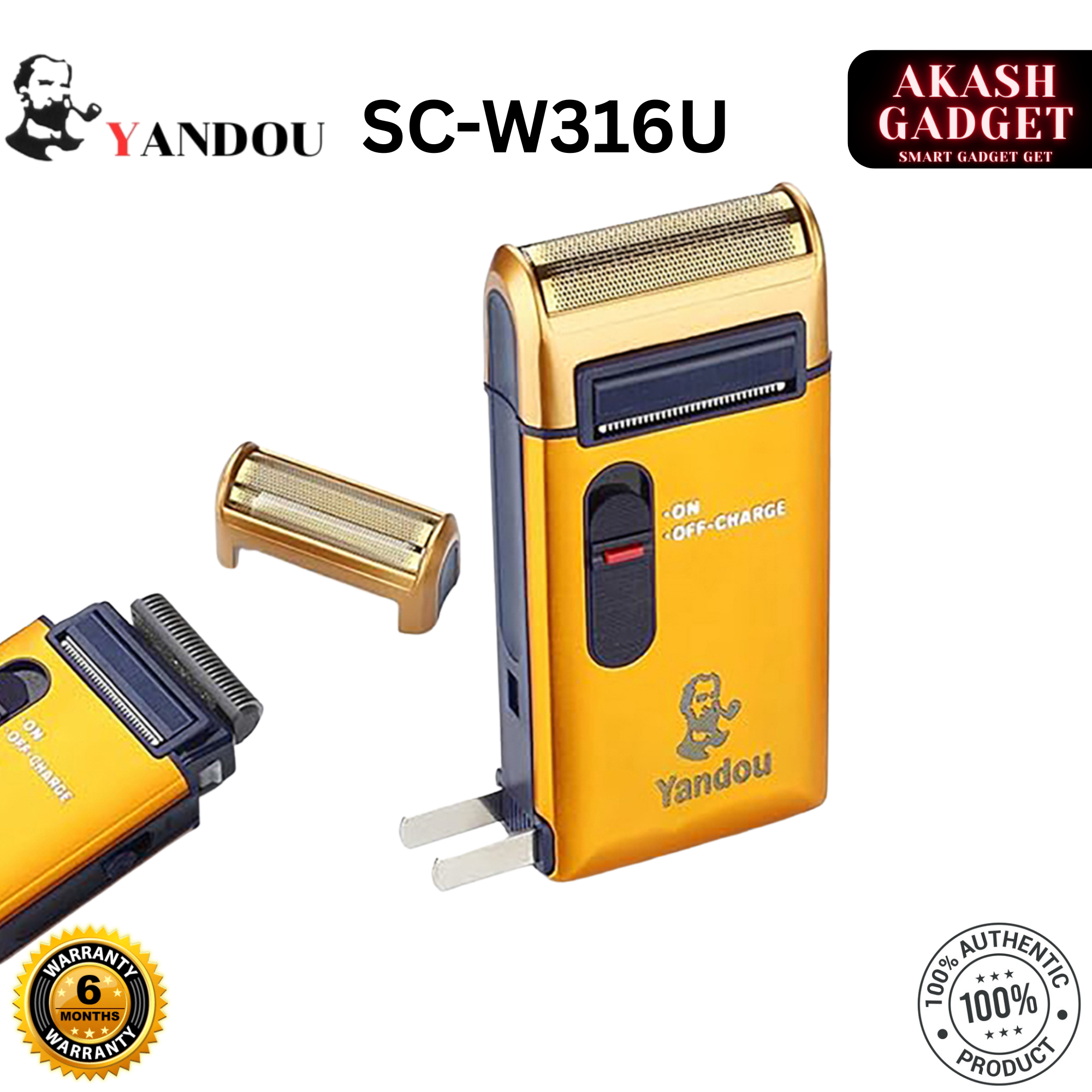 Yandou SC-W316U Rechargeable Electric Shaver with Pop-up Trimmer for Men