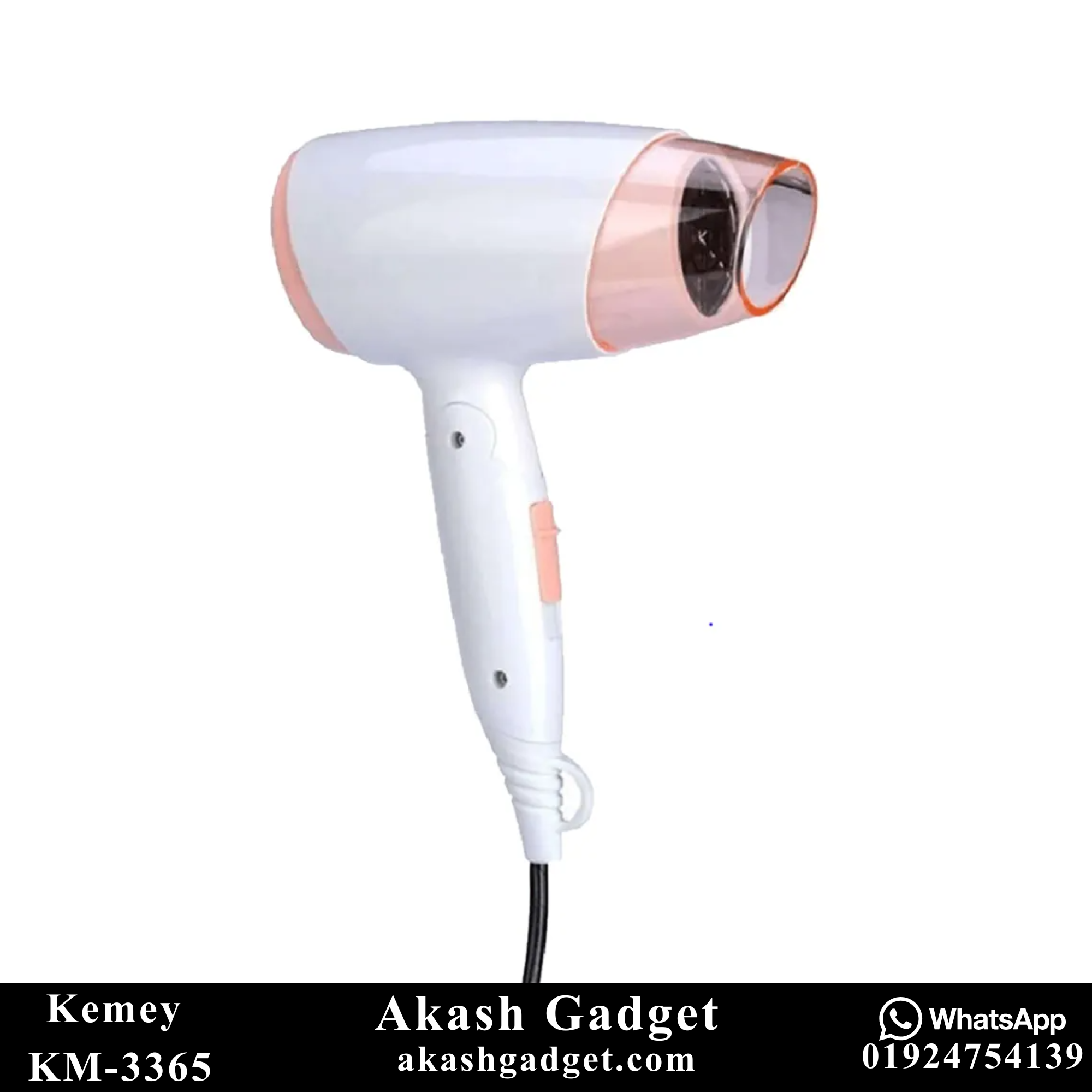 Kemey KM-3365 Hot And Normal Air Foldable Hair Dryer | 1800W Powerful Motor_img_2