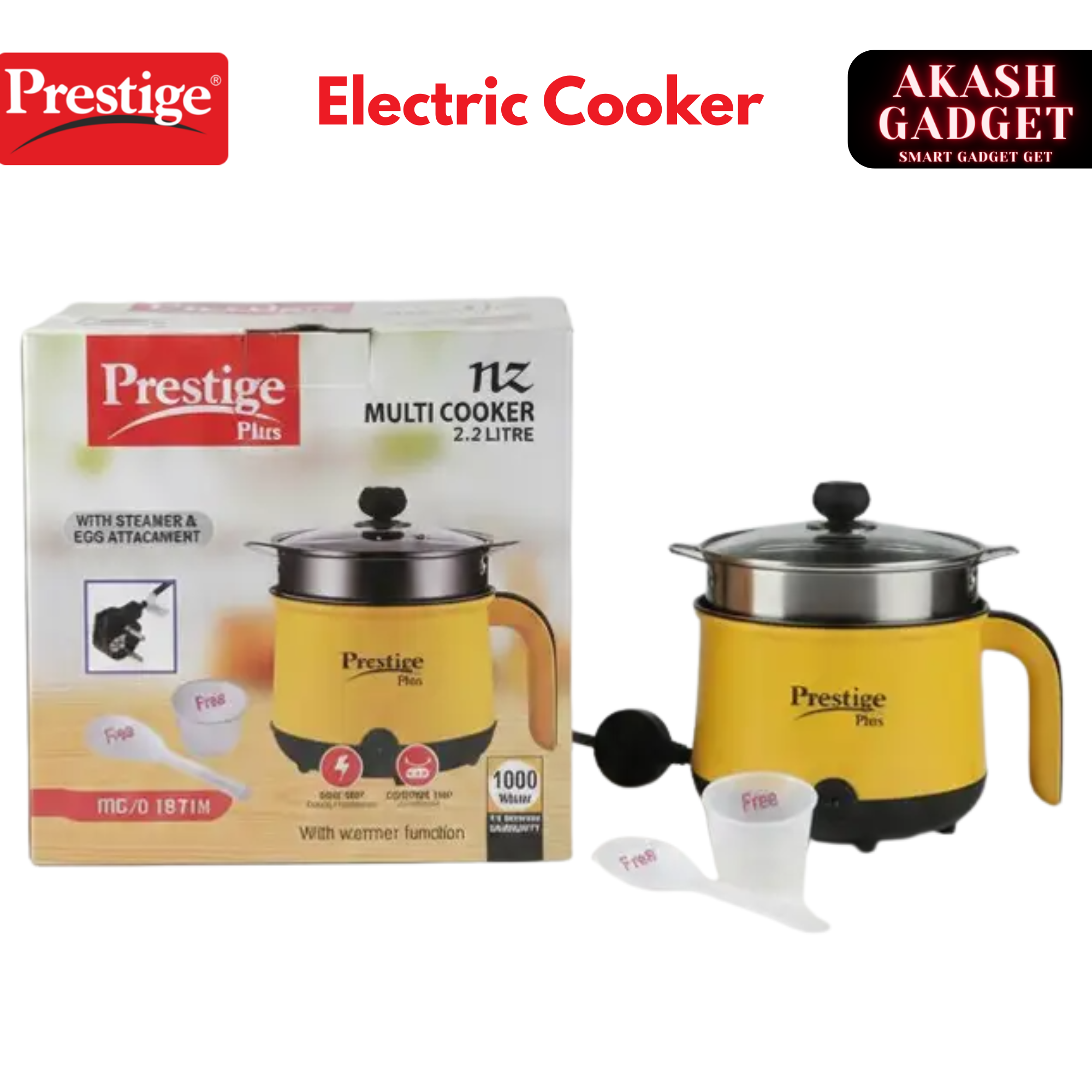 Prestige Plus MC/D 1971H Multi Cooker 2.2 Litre 1000W Electric Cooker with Steamer and Egg Attachment_img_2