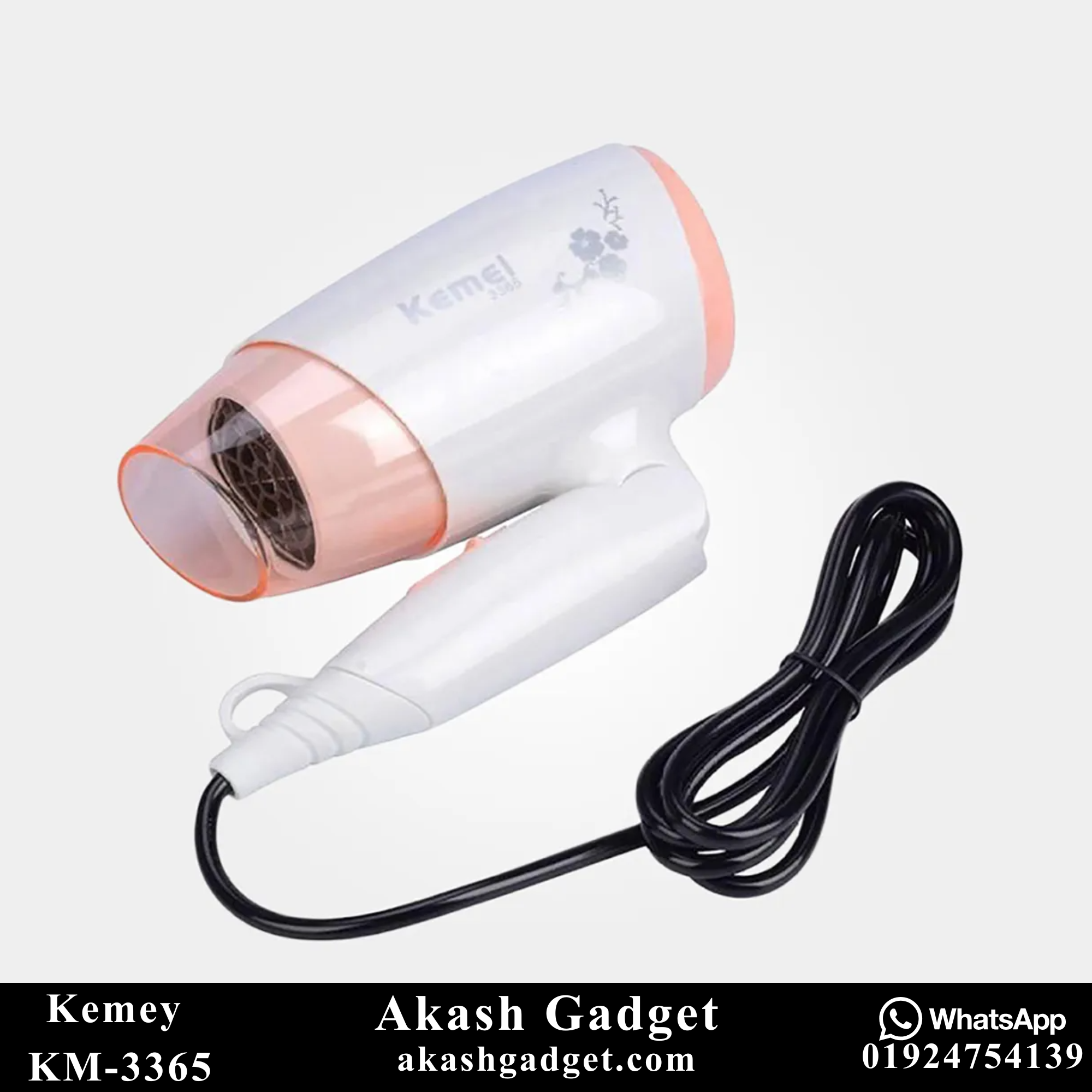 Kemey KM-3365 Hot And Normal Air Foldable Hair Dryer | 1800W Powerful Motor_img_3