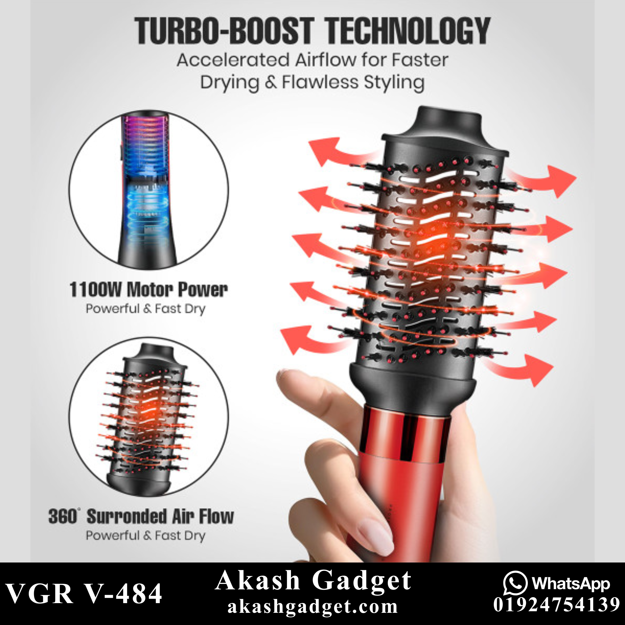 VGR V-484 Professional 4-IN-1 Hot Air Brush- Drying, Curling, Volumizer & Straightening Multi Styler for Women_img_5