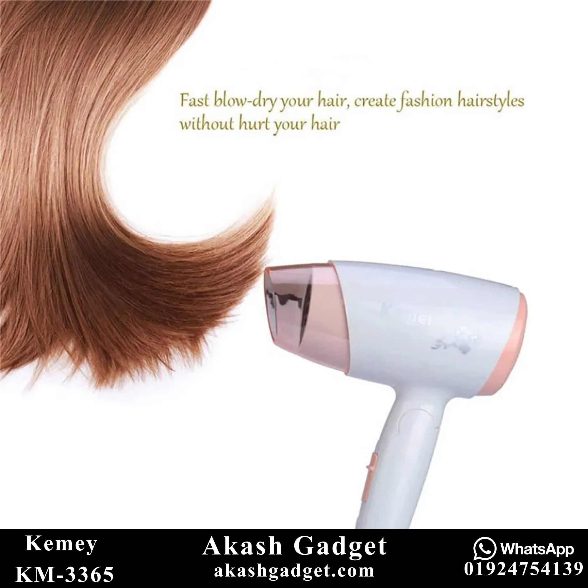 Kemey KM-3365 Hot And Normal Air Foldable Hair Dryer | 1800W Powerful Motor_img_7