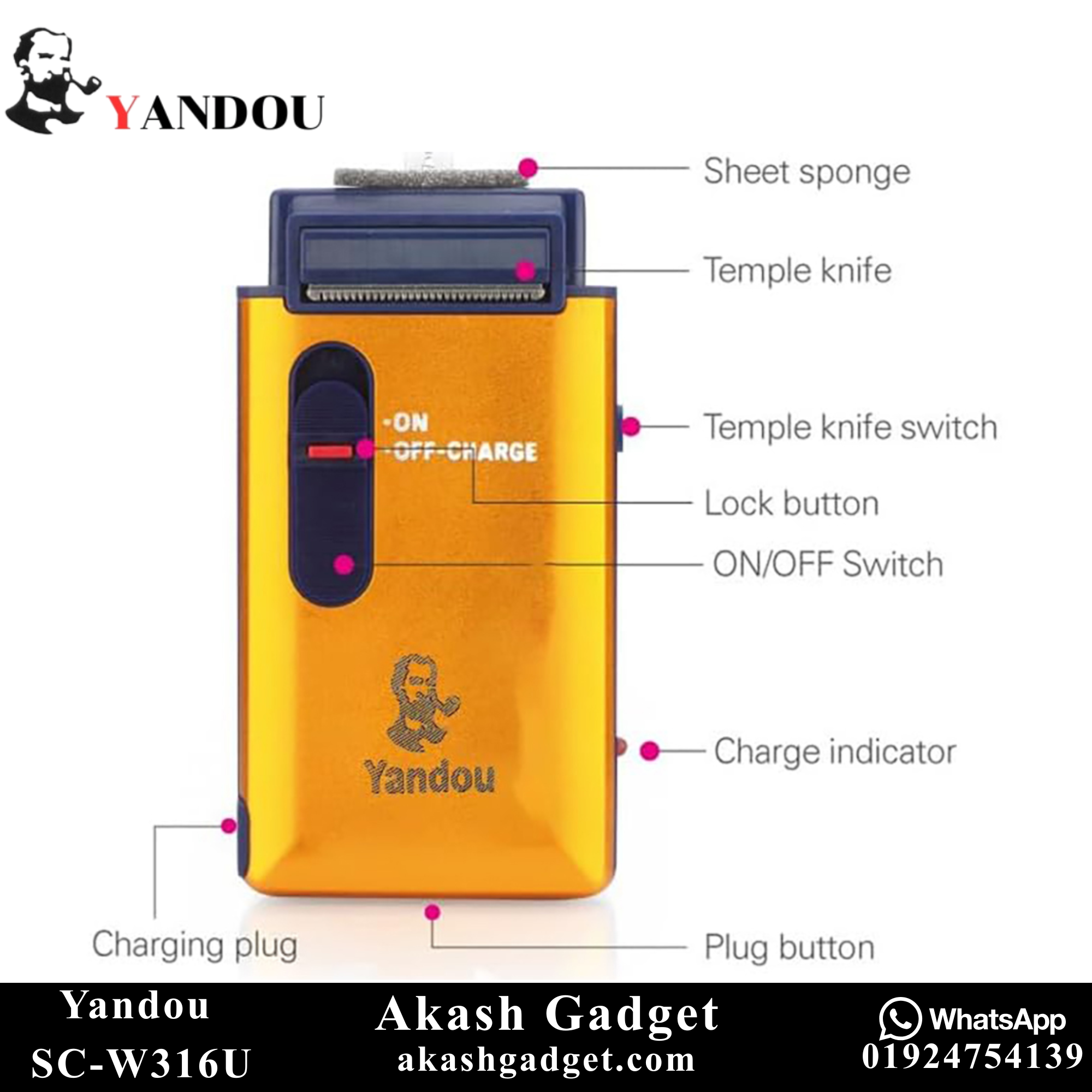 Yandou SC-W316U Rechargeable Electric Shaver with Pop-up Trimmer for Men_img_5
