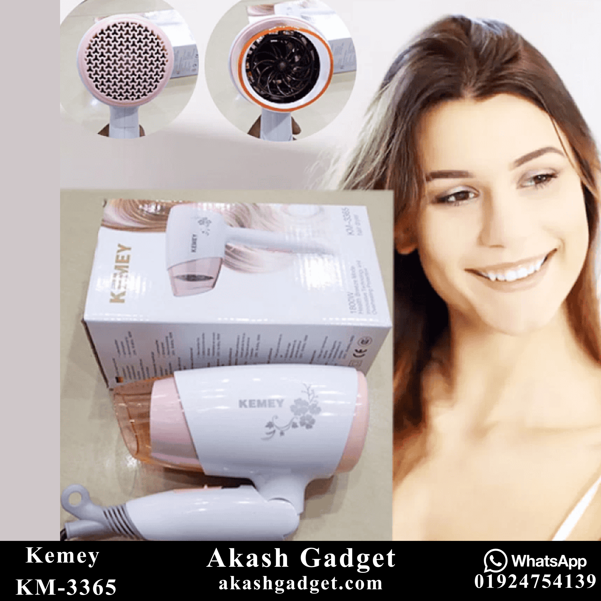 Kemey KM-3365 Hot And Normal Air Foldable Hair Dryer | 1800W Powerful Motor_img_5